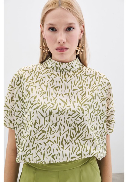 Yarasa Kol Desenli Bluz - Yağ Yeşili modelleri