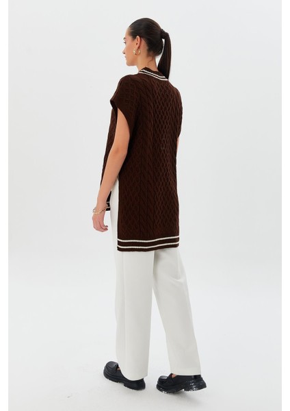 Iki Renkli Bağlamalı Süveter Kahve indirimleri