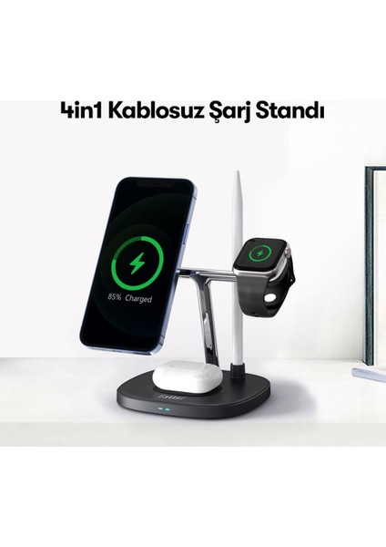 WC18 4in1 15W Kablosuz Şarj Masaüstü Set Siyah