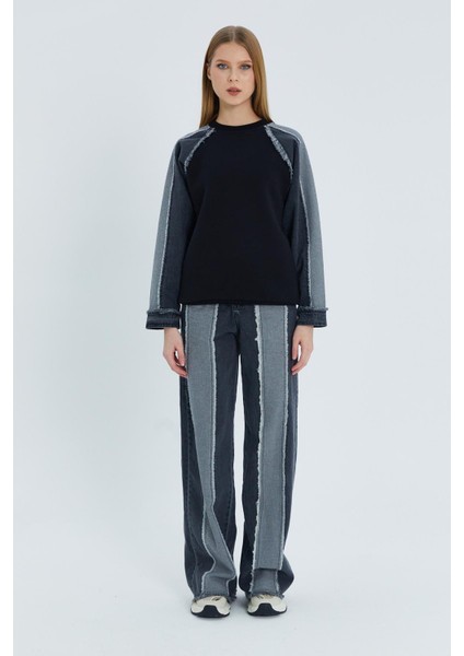 Denim Sweatshirt Takım Sıyah modelleri