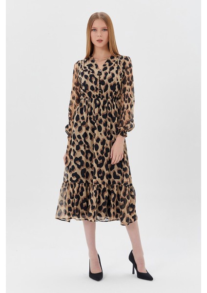 Desenli Tül Elbise Leopar fiyatları