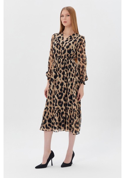 Desenli Tül Elbise Leopar modelleri