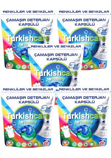 Hepsi Bir Arada Renkli ve Beyazlar İçin Çamaşır Deterjan Kapsülü Pods 20 x 5 100 Yıkama