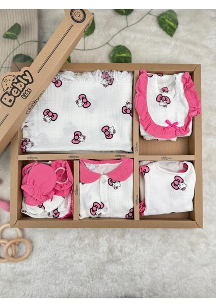 Hello Kitty Baskılı Premium Kaliteli %100 Pamuk Müslin 10 Parça Yenidoğan Seti