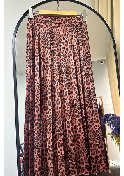 Leopar Desen Piliseli Etek 1344 - Gül Kurusu