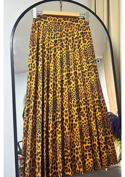 Leopar Desen Piliseli Etek 1344 - Hardal