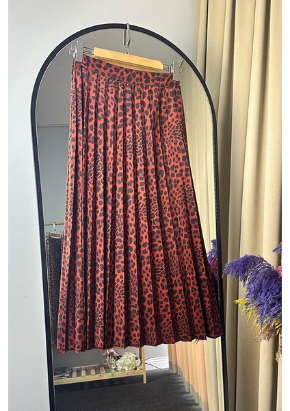 Leopar Desen Piliseli Etek 1344 - Bordo