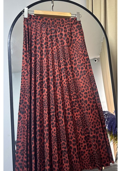 Leopar Desen Piliseli Etek 1344 - Bordo