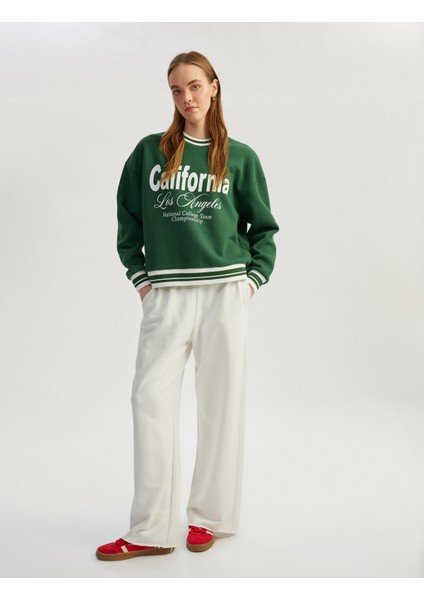 Uzun Kollu Bisiklet Yaka Kolej Baskılı Sweatshirt