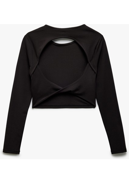 Sırtı Pencere Detaylı Uzun Kollu Slim Fit Crop Spor Tişört