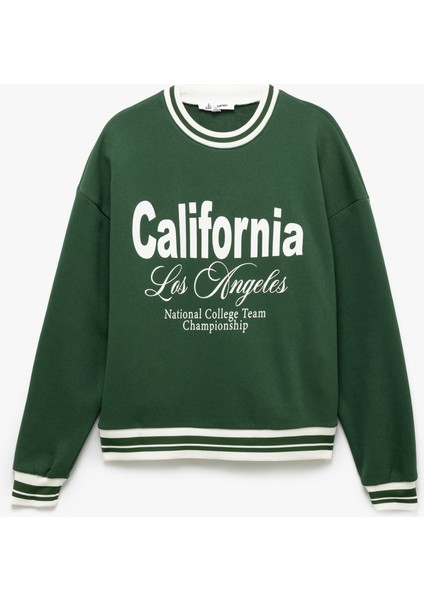 Uzun Kollu Bisiklet Yaka Kolej Baskılı Sweatshirt