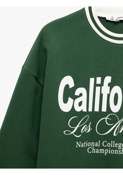 Uzun Kollu Bisiklet Yaka Kolej Baskılı Sweatshirt