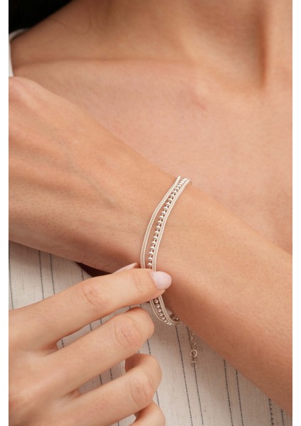 Hasır Elişi Tasarım Gümüş Bileklik 4425