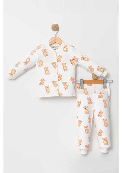 Ayıcık Baskılı Erkek Çocuk Pamuklu Pijama takımı - Kahve
