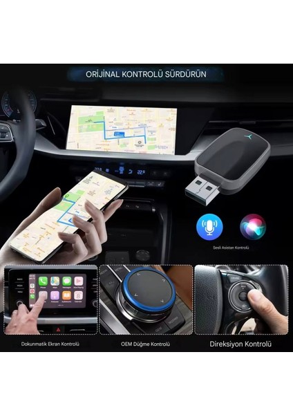 Carplay Bluetooth+Wifi Android +Apple İos Uyumlu Otomatik Tak ve Çalıştır Orijinal Carplay Minik Yeni Nesil Son Teknoloji