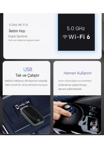 Carplay Bluetooth+Wifi Android +Apple İos Uyumlu Otomatik Tak ve Çalıştır Orijinal Carplay Minik Yeni Nesil Son Teknoloji