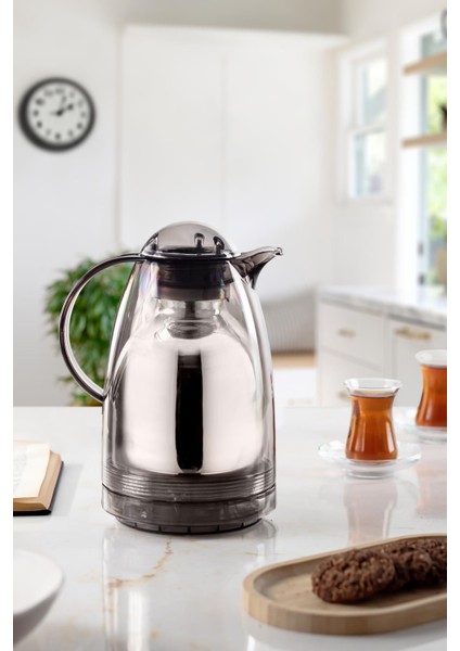 1.5 Lt Isı Yalıtımlı Çay Ve Soğuk Su Termosu Füme (12 Saat Sıcak Tutar& Içi Camdır)