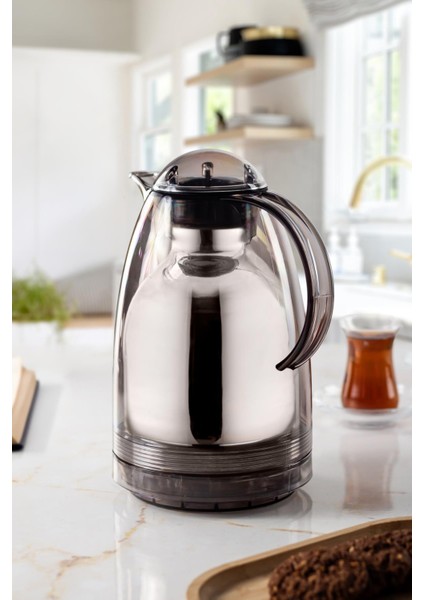 1.5 Lt Isı Yalıtımlı Çay Ve Soğuk Su Termosu Füme (12 Saat Sıcak Tutar& Içi Camdır)