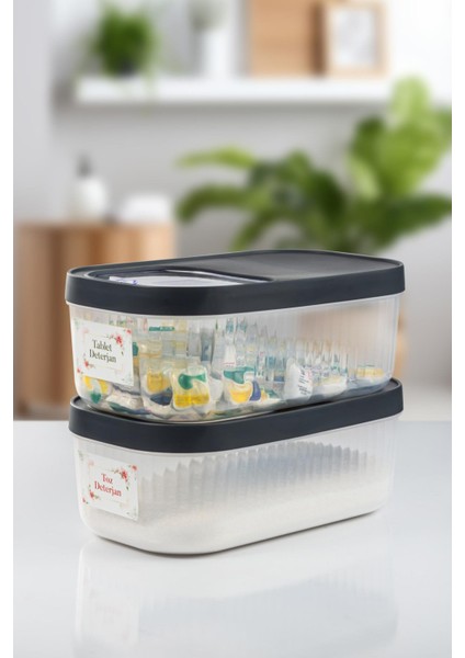 2'Li 5 Lt Multibox Kayar Kapaklı Saklama Kabı & Erzak Kabı & Toz Ve Tablet Deterjan Kutusu ( Etiket Hediyeli )