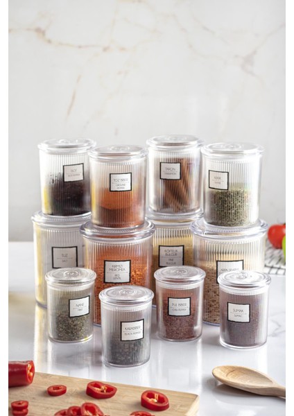 12'Li Barok Yuvarlak 3 Boy Kavanoz Seti & Saklama Kabı & Erzak Kabı (4*1000 Ml, 4*500 Ml,4*250 Ml)