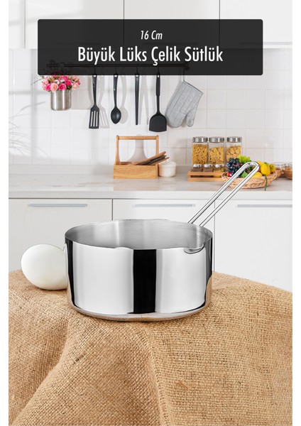 16 Cm Büyük Boy Lüx Paslanmaz Çelik Sütlük & Sosluk & Kaçerola