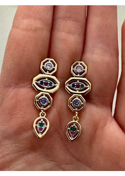 Melis G. Modeli Renkli Taşlı Küpe