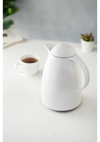1 Lt Isı Yalıtımlı Çay Ve Soğuk Su Termosu Soft Beyaz (12 Saat Sıcak Tutar& Içi Camdır)
