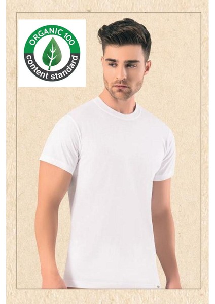 3 Adet, Organik Pamuklu, Yuvarlak Yaka Erkek T-Shirt & Fanila, Beyaz, Ocs Sertifikalı
