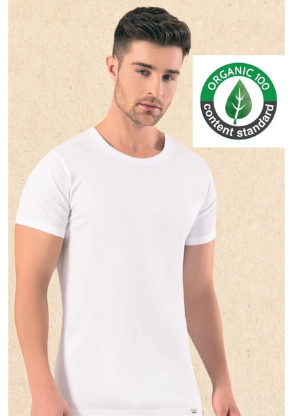 3 Adet, Organik Pamuklu, Geniş Yaka Erkek T-Shirt & Fanila, Beyaz, Ocs Sertifikalı