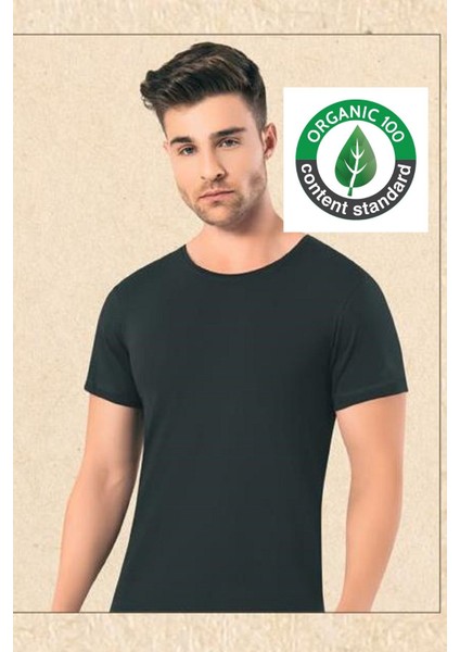 2 Adet, Organik Pamuk & Likralı, Yuvarlak Yaka Erkek T-Shirt & Fanila, Siyah, Ocs Sertifikalı