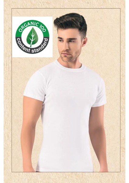 3 Adet, Organik Pamuk Ribana, Yuvarlak Yaka Erkek T-Shirt & Fanila, Beyaz, Ocs Sertifikalı
