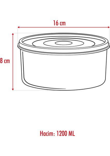 6 Adet Yuvarlak Saklama Kabı & Kahvaltılık (1200 Ml)