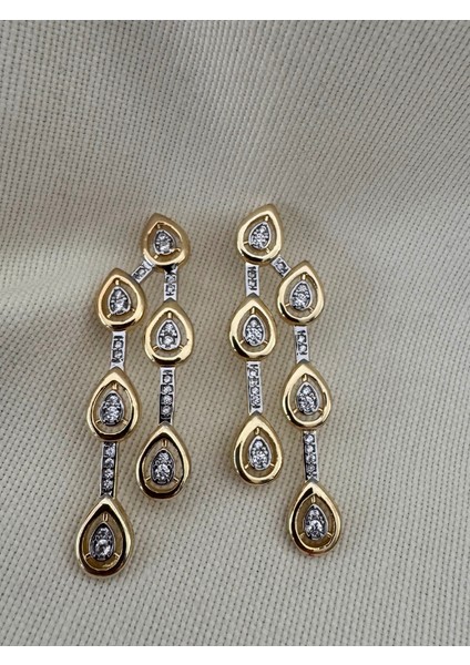 Melis G. Modeli Taşlı Çift Sıralı Küpe