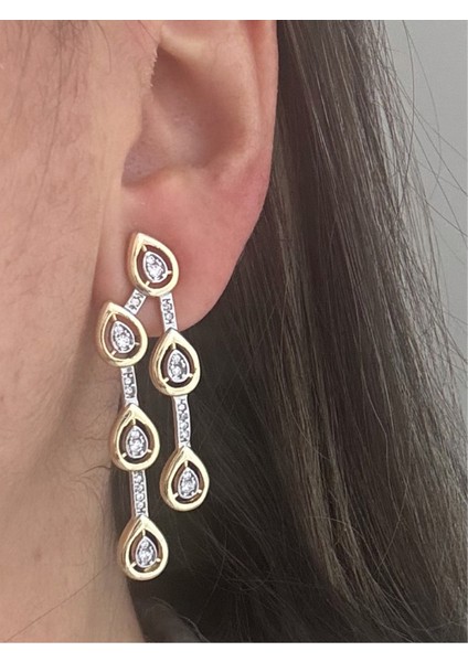 Melis G. Modeli Taşlı Çift Sıralı Küpe
