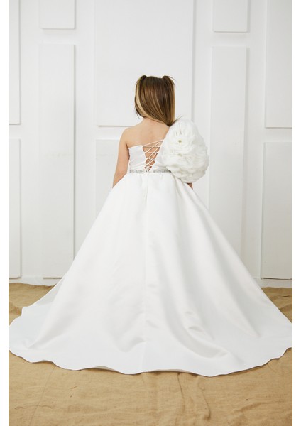 Beyaz Rosetta Kız Çocuk Abiye Elbise, Özel Gün, Girl Evening Dress Toddler Dress modelleri