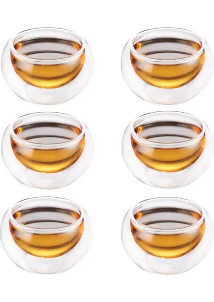 Isıya Dayanıklı Şeffaf Çift Katmanlı Cidarlı Cam Bardak Sosluk Takımı Şık | 50 ml x 6
