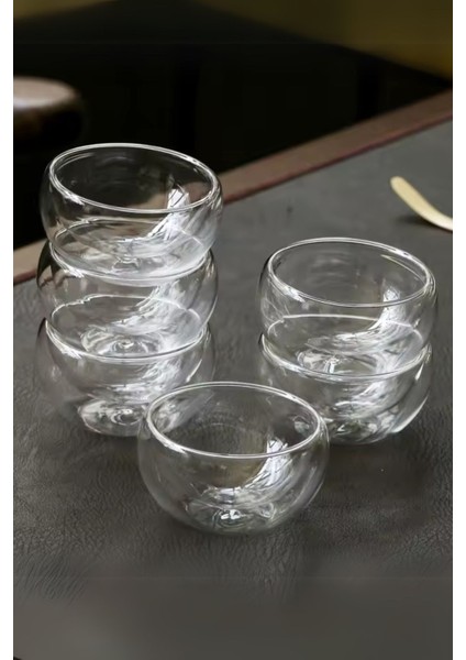 Isıya Dayanıklı Şeffaf Çift Katmanlı Cidarlı Cam Bardak Sosluk Takımı Şık | 50 ml x 6