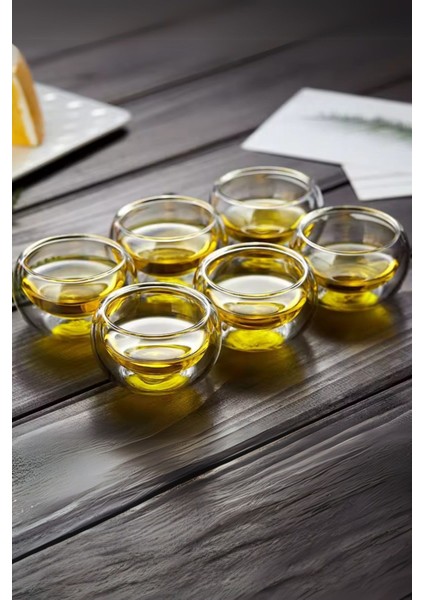 Isıya Dayanıklı Şeffaf Çift Katmanlı Cidarlı Cam Bardak Sosluk Takımı Şık | 50 ml x 6
