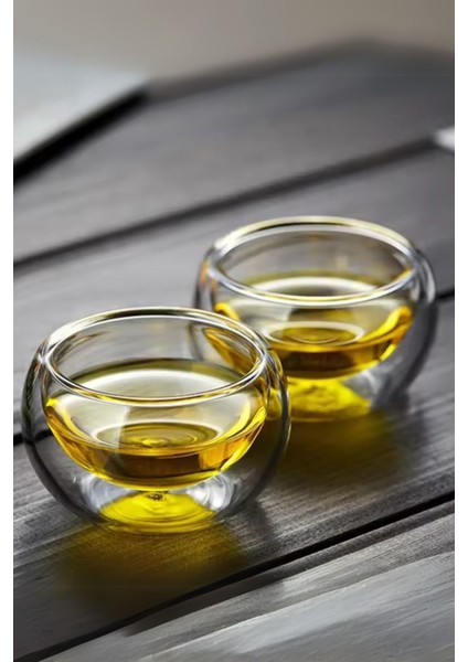 Isıya Dayanıklı Şeffaf Çift Katmanlı Cidarlı Cam Bardak Sosluk Takımı Şık | 50 ml x 6