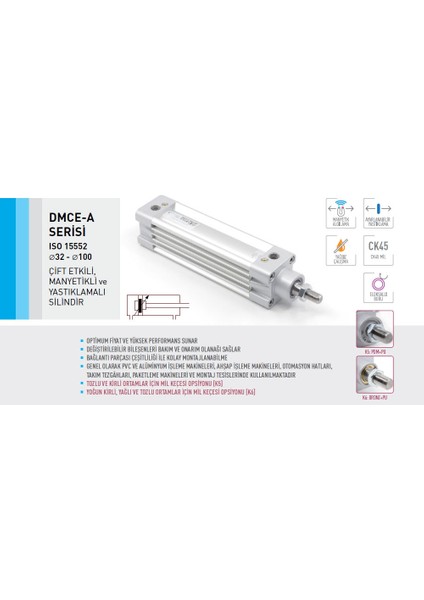 Dmce-A Serisi 100-0100 Çift Etkili Manyetikli Yastıklamalı Pnömatik Silindir fiyatları
