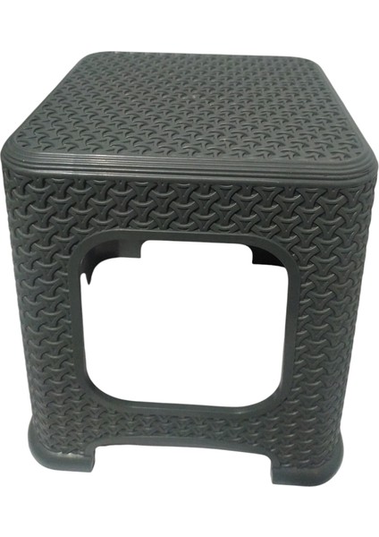 4 Adet Orta Boy Tabure Hasır Desenli Plastik Tabure 33 x 26,5 cm Antrasit