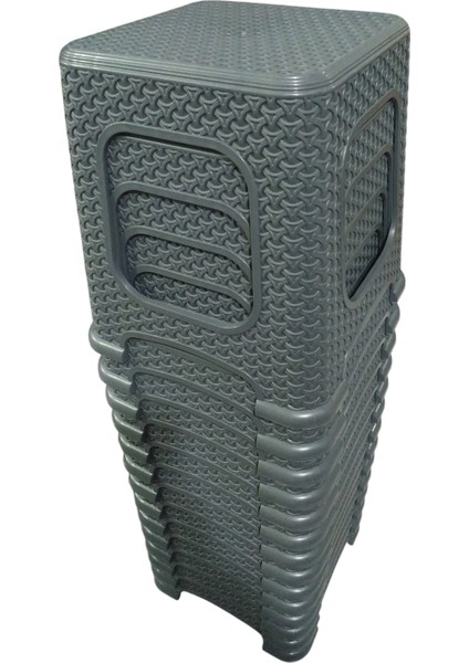 4 Adet Orta Boy Tabure Hasır Desenli Plastik Tabure 33 x 26,5 cm Antrasit