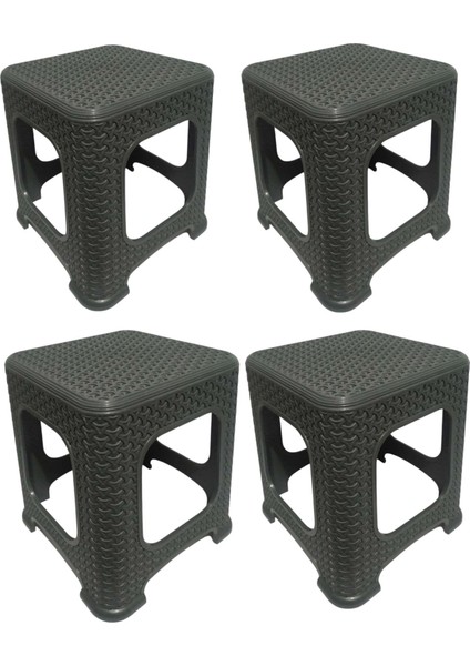 4 Adet Orta Boy Tabure Hasır Desenli Plastik Tabure 33 x 26,5 cm Antrasit