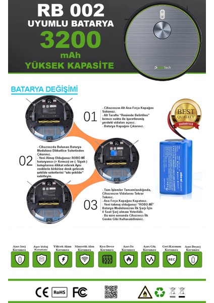 Soultech RB002 Uyumlu Robot Süpürge Bataryası 3200 Mah