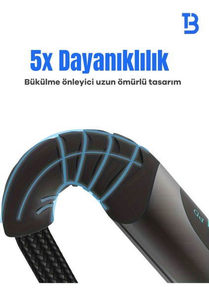 BA-03 Type-C Lightning Göstergeli Örgülü Hızlı Şarj Data Kablosu 30W 1.2m