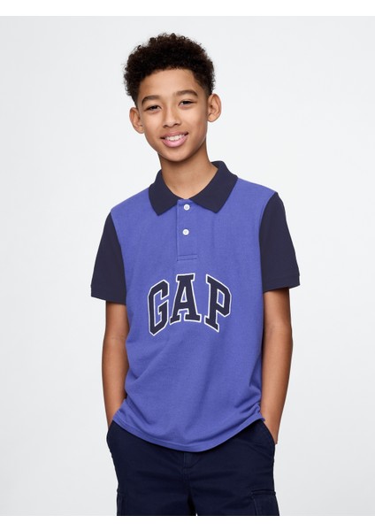 Erkek Çocuk Mavi Gap Logo Colorblock Pique Polo Yaka T-Shirt