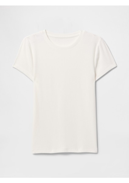 Kadın Kırık Beyaz Modern Rib Crop T-Shirt
