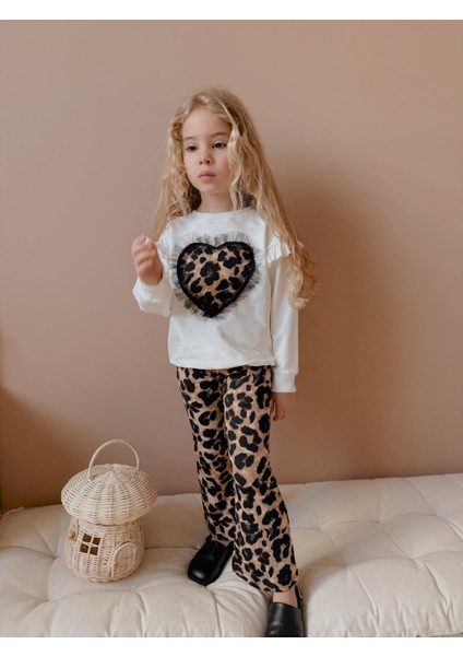 Yigit Butik Leopar Taytlı Ispanyol Paça Kız Çocuk Alt Üst Takım modelleri