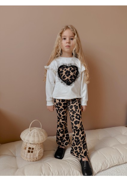 Yigit Butik Leopar Taytlı Ispanyol Paça Kız Çocuk Alt Üst Takım fırsatları