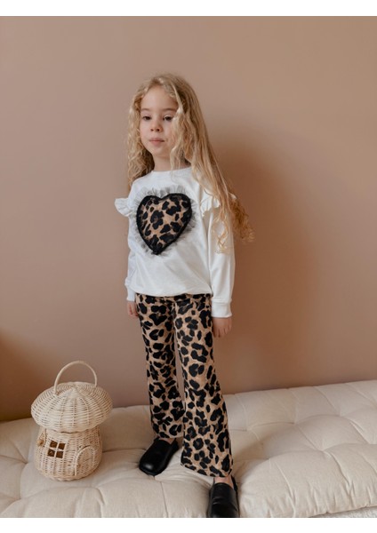 Yigit Butik Leopar Taytlı Ispanyol Paça Kız Çocuk Alt Üst Takım indirimleri